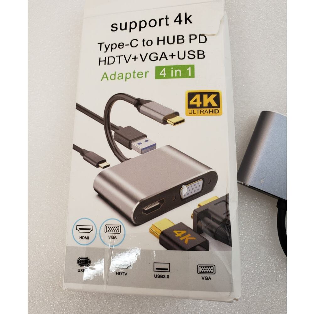 4-in-1 USB-C Hub Adapter with 4K HDMI, VGA, USB 3.0, and USB-C PD Charging